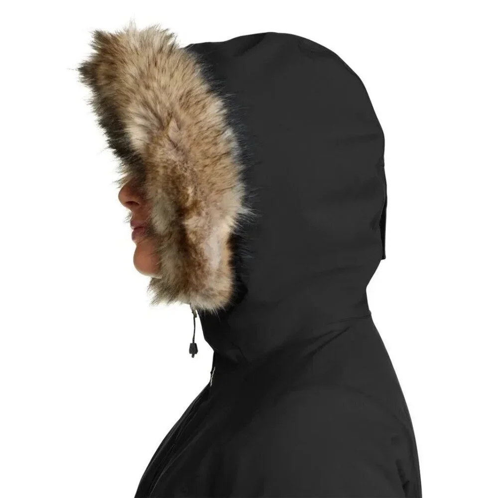 Eddie Bauer Women's L Down 650 Fill Long Parka Coat  Faux Fur Hood Black JCK195